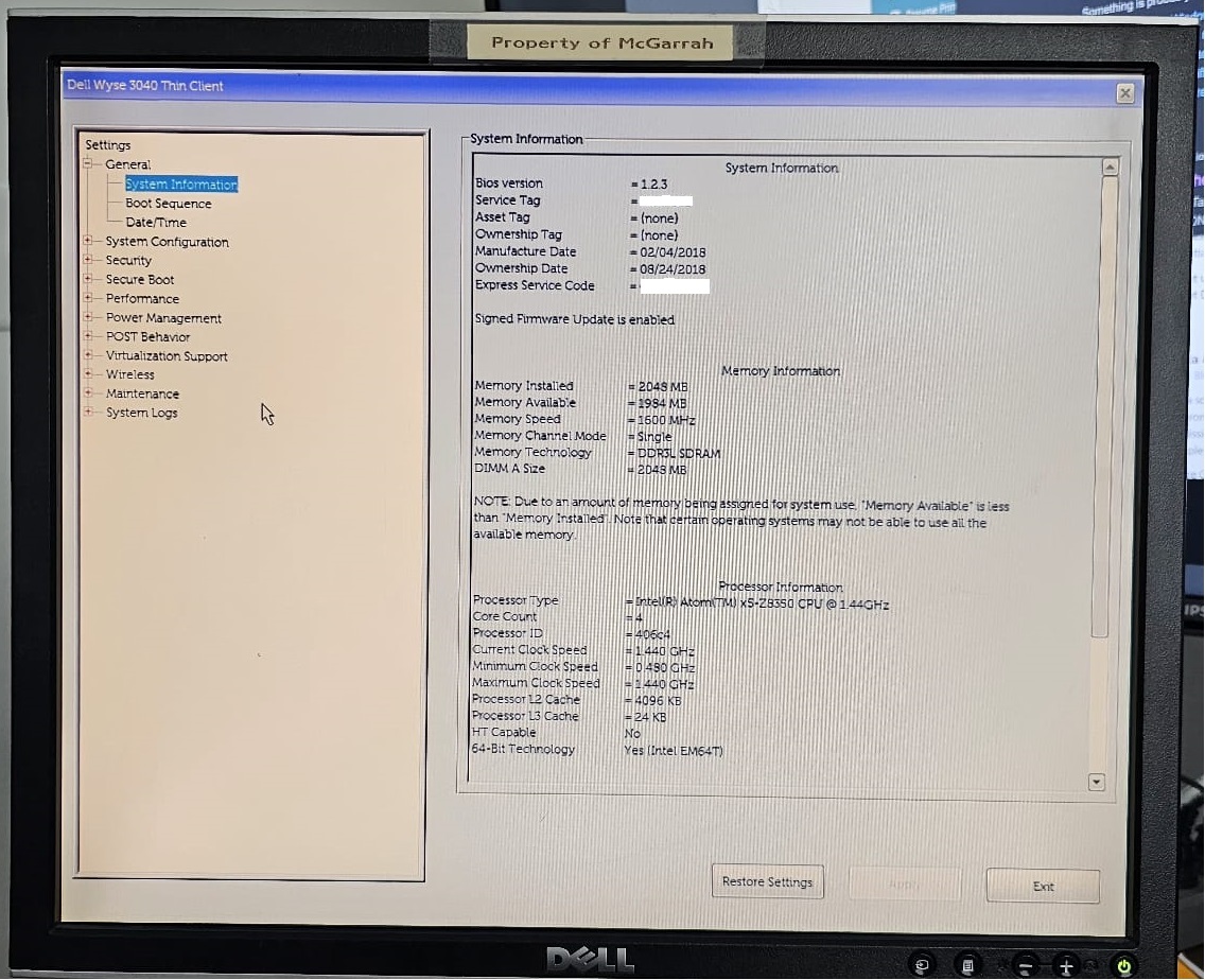 BIOS Screen